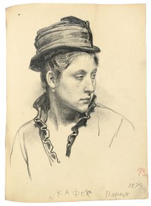 Femme avec un chapeau, tête tournée sur le côté, 1874