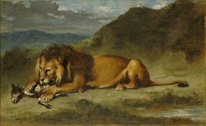 Lion dévorant une chèvre - Imitator of Eugène Delacroix