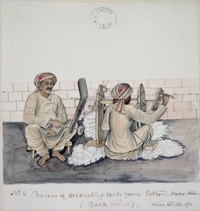 Deux hommes égrenant du coton, Bombay, c.1873