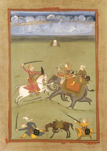 Un prince combattant ses ennemis sur un éléphant, vers 1710