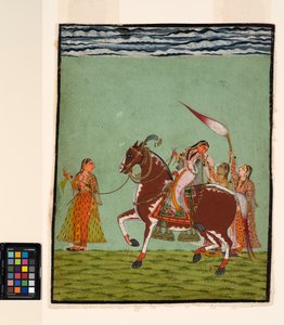 Une femme à cheval avec trois serviteurs - Indian School