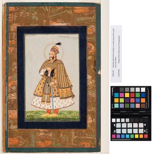 Abdullah Qutb Shah nimbé, en jama blanc avec un manteau et une écharpe en or, vers 1680