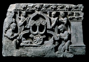 Art du Gandhara (ou gréco-bouddhisme) : "Bouddha en prière" le miracle de Sravasti (Shravasti ou Savatthi) Relief de l