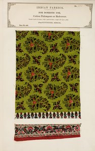 Échantillon de palempore ou couvre-lit en coton de Futtygurgh au Bengale, de The Collection of the Textile Manufacturers of India, par John Forbes Watson, publié en 1866 - Indian School