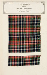 Échantillon de plaid en coton de Mylapore à Madras, de The Collection of the Textile Manufacturers of India, par John Forbes Watson, publié en 1866 - Indian School