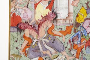 (détail) Krishna fend le démon Narakasura avec son disque