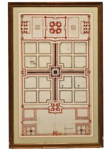 Plan schématique précoce des jardins du Taj Mahal, Agra, Inde du Nord, vers 1805 - Indian School