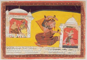 Laksmama coupe le nez de Surpanakha, du Ramayana, inscrit au verso en Devanagari, Malwa, École Rajput, fin du XVIIe siècle