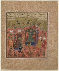 Folio du Shahnama (Livre des Rois) de Firdawsi; Rustam devant Kay Kaus