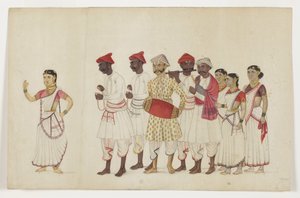 Quatre danseuses en procession avec des musiciens, c.1830