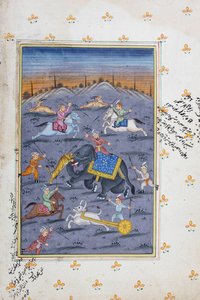 Scène de chasse, peinture miniature rajasthani