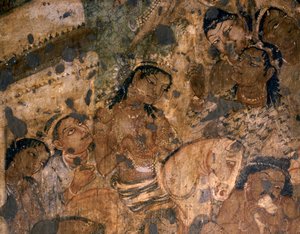 ART INDIEN : Fresque de la grotte bouddhiste n° 19, 2e siècle avant J.-C. (fresque)