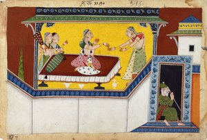 Kaikeyi, la deuxième reine du roi Dasaratha, récompensant la servante bossue Manthara - Indian School