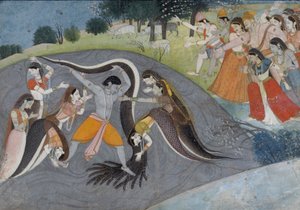 Krishna maîtrisant Kaliya, le démon serpent, vers 1785 - Indian School