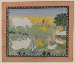 Krishna vainquant le démon taureau