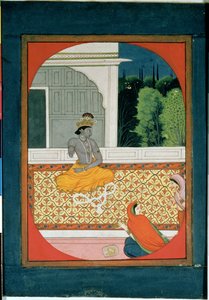 Krishna abandonne sa guirlande; une illustration du Sat Sai de Bihari Lal, 19ème siècle