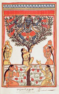Krishna volant les vêtements des Gopi nageant dans la rivière Yamuna - Indian School