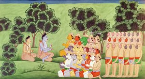 Lakshmana consultant les chefs des armées de singes, du Ramayana