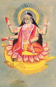 Lakshmi assise sur un trône de feuilles de lotus, vers 1890