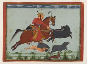 Maharaja Pratap Singh II de Mewar chassant le sanglier, vers 1750-75