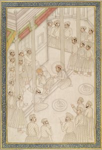 Empereur moghol Akbar tenant cour pendant sa dernière maladie, milieu du XVIIIe siècle - Indian School