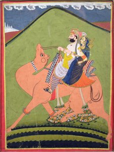 Portrait de Salim Singh de Pokaran, chevauchant un chameau avec sa rani, Jodhpur, c.1810-20
