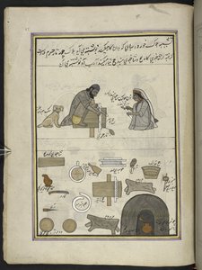 Fabricants de punkah, 86 dessins reliés en un volume représentant des métiers et occupations au Cachemire, des artisans montrés au travail avec leurs outils et équipements, par un artiste du Cachemire, probablement à Srinagar, c.1850-60