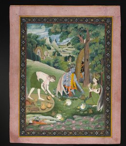 Rama, Lakshmana et Sita cuisinant et mangeant dans la nature, c.1820 - Indian School