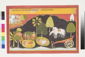 Rama et Lakshmana conversent avec un homme la nuit, vers 1650