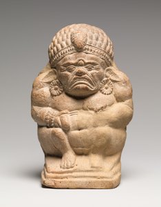 Hochet en forme de Yaksha grotesque accroupi