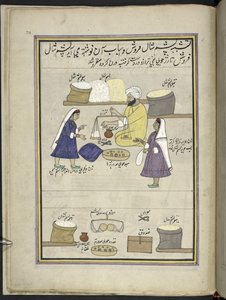 Laine brute de châle distribuée aux femmes pour le filage, 86 dessins reliés en un volume représentant des métiers et occupations au Cachemire, des artisans montrés au travail avec leurs outils et équipements, par un artiste du Cachemire, probablement à Sr
