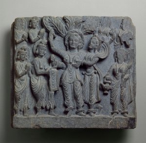 Relief représentant la naissance de Bouddha, Gandhara, probablement Sikri, 2ème-3ème siècle - Indian School