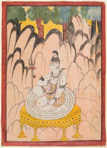 Shiva assis sur un trône dans un paysage, vers 1760 (couleur sur papier) - Indian School