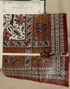 Petit échantillon de palampore glacé ou couvre-lit de Masulipatam à Madras, de The Collection of the Textile Manufacturers of India, par John Forbes Watson, publié en 1866
