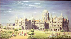 La gare de Chatrapati Shivaji Terminus, Mumbai, Inde, 1900 (gouache sur papier)