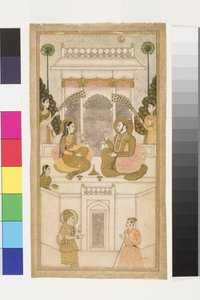 Le sultan de Golconde, Quli Qutb Shah, assis avec sa consort