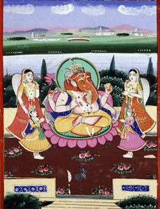 La divinité Ganesha (Ganesh ou Ganapati), fille de Shiva et Parvati. Imprimé populaire indien du 19ème siècle