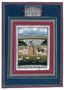 Todi ragini - Une dame jouant de la vina dans un paysage avec des animaux