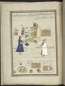 Femmes retournant la laine filée (86 dessins reliés en un volume représentant des métiers et occupations au Cachemire, les artisans sont montrés au travail avec leurs outils et équipements, par un artiste du Cachemire, probablement à Srinagar, vers 1850-60