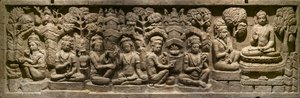 Arada Kalama enseigne au futur Bouddha. Indonésie, Java, Boroduru. Fin du 19e siècle - Indonesian School