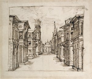 Une rue en perspective, vers 1617