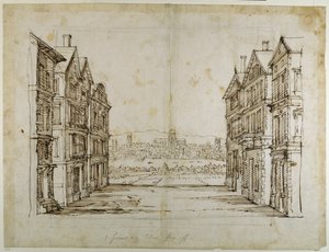 Maisons anglaises avec Londres et la Tamise au loin