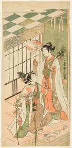 Les danseuses du sanctuaire (Miko) Ohatsu et Onami - Ippitsusai Bunchō
