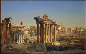 Italie, Rome, Vue du Forum romain avec le Temple de Saturne - Ippolito Caffi