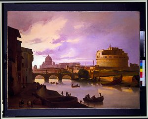 Paire : Vue du Castel Sant Angelo depuis le Tibre avec Saint-Pierre en arrière-plan, vue du Colisée