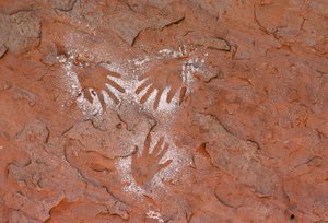 Art rupestre ancien des Anasazi, une empreinte de main dans Grand Gulch, Utah - Ira Block