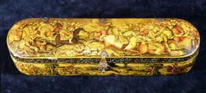 Boîte à stylo en papier mâché, le dessus peint avec la bataille de Chaldiran - Iranian School