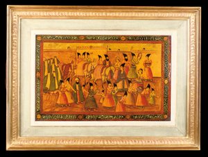 Un des deux panneaux peints, Qajar Iran, 1850-75 - Iranian School