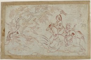Deux cavaliers chassant avec un faucon, années 1640