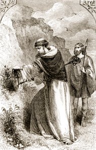 Saint Patrick marquant le bouclier de Connal avec la Croix, de The Trias Thaumaturga, ou Trois Saints Faiseurs de Miracles d